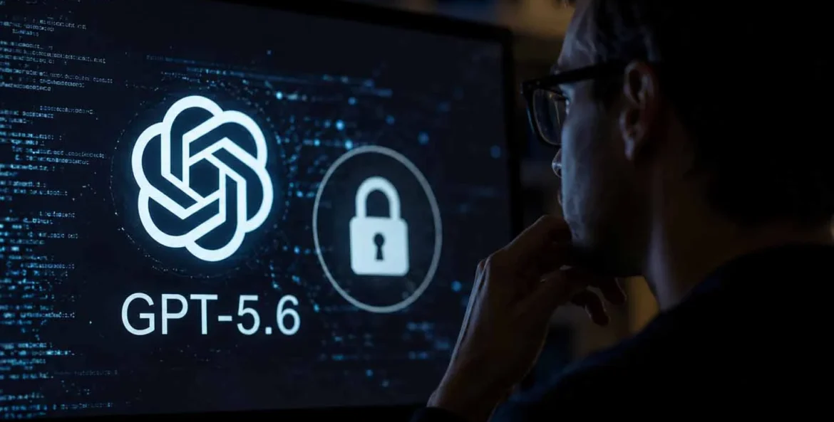 Homem usando computador e mostrando o ChatGPT 5.6 na tela