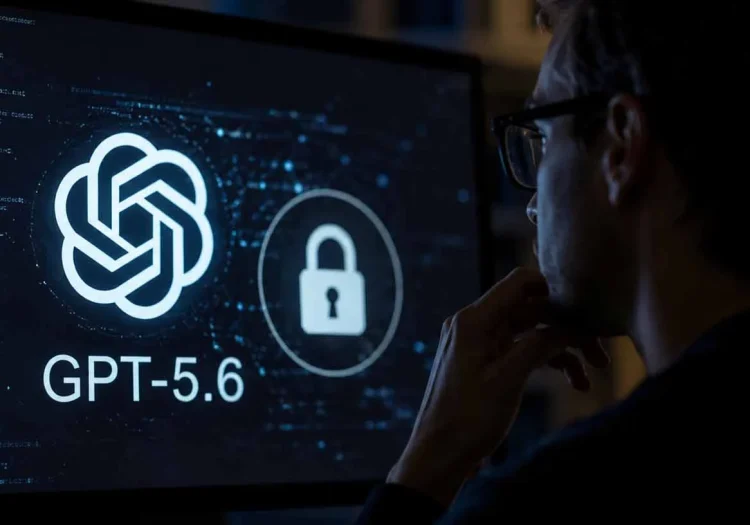 Homem usando computador e mostrando o ChatGPT 5.6 na tela