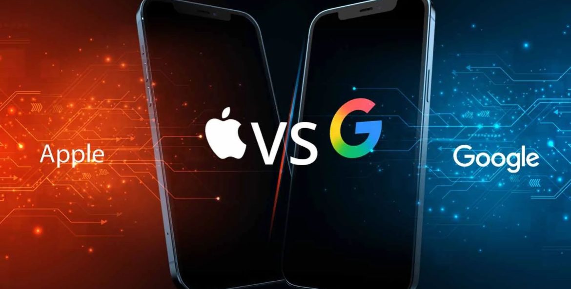 Apple e google mostrando em dois celulares