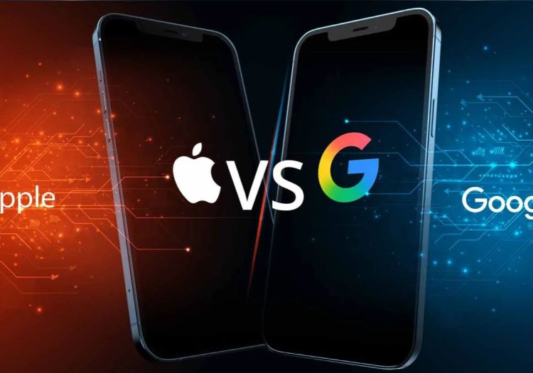 Apple e google mostrando em dois celulares