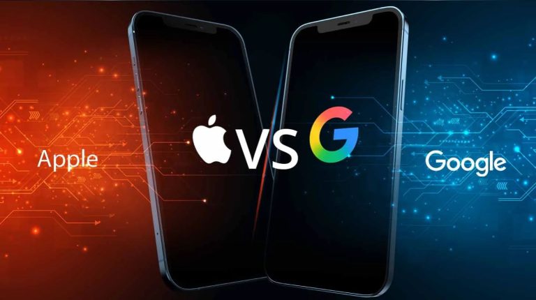 Apple e google mostrando em dois celulares