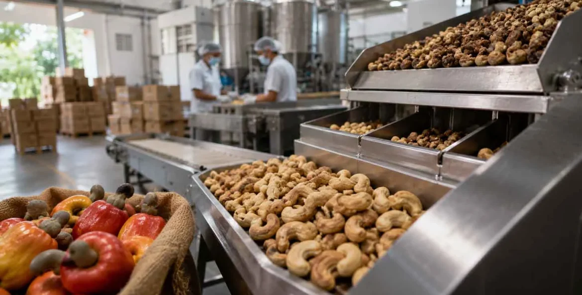 Fabrica produzindo a castanha de caju