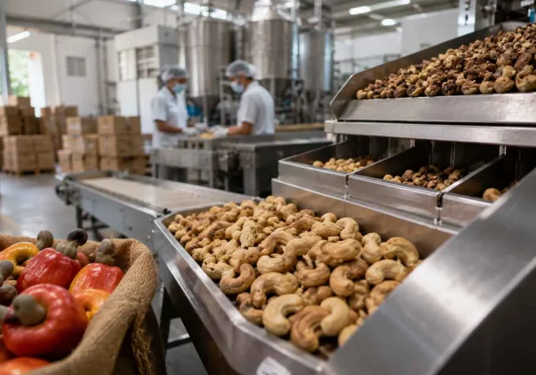 Fabrica produzindo a castanha de caju