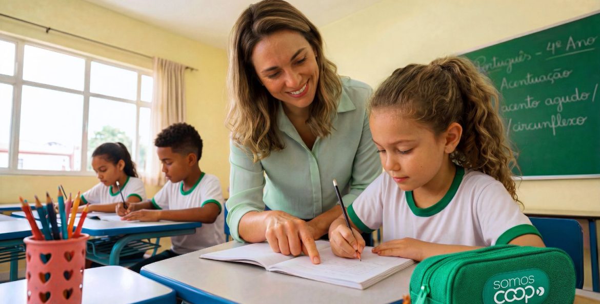 Professora e aluno no colégio