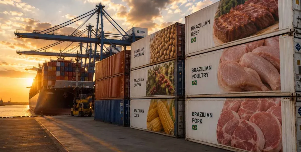 Conteiner, com mercadorias do agro