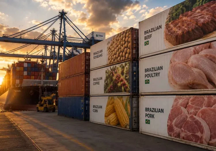 Conteiner, com mercadorias do agro
