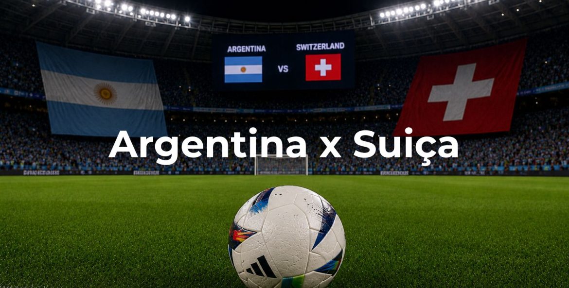 As duas bandeiras das duas seleções Argentina e Suiça dentro de campo