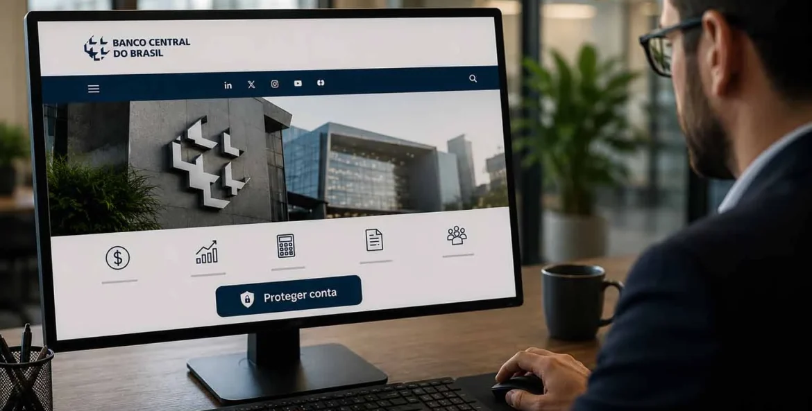 Homem entrando no site do Banco central