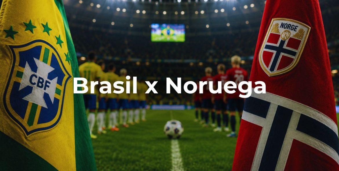 As duas seleções em campo Brasil e Noruega