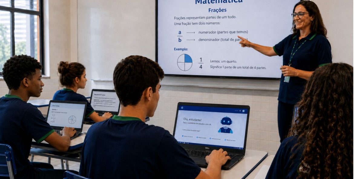 Professora dando aula para alunos