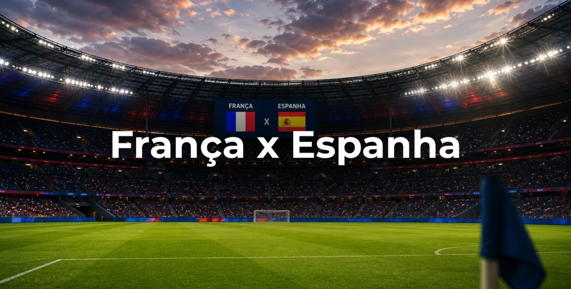 Estadio com as duas bandeiras França e Espanha