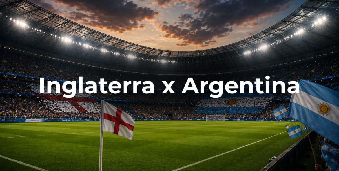 Estádio com as bandeiras da Argentina e Inglaterra