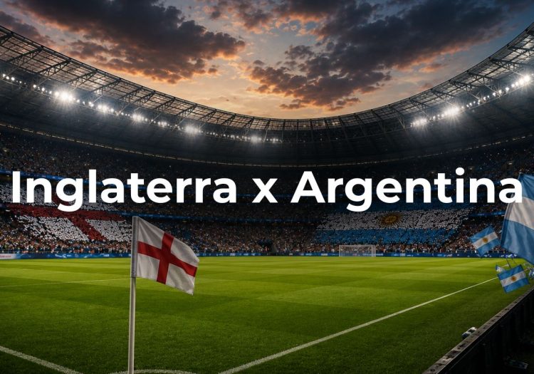 Estádio com as bandeiras da Argentina e Inglaterra