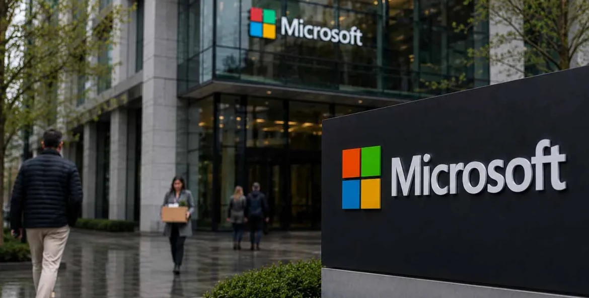 Logo da microsoft na entrada do prédio