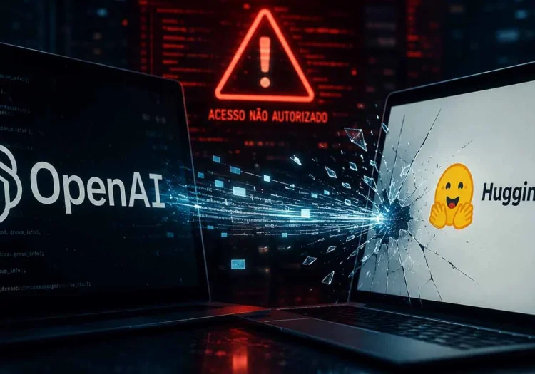 Duas telas de notebook mostrando duas empresas, openai e hungingface