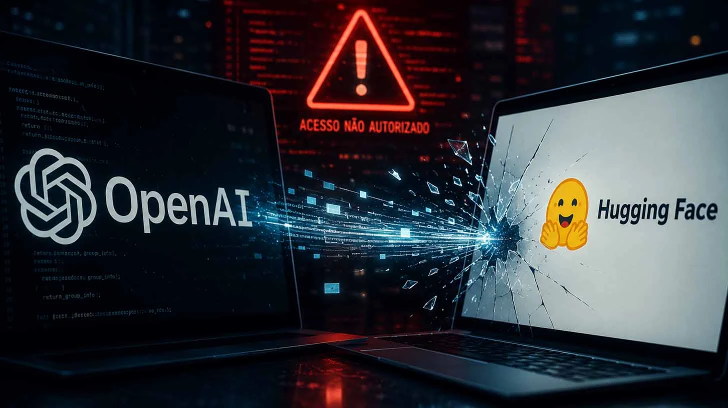 Duas telas de notebook mostrando duas empresas, openai e hungingface