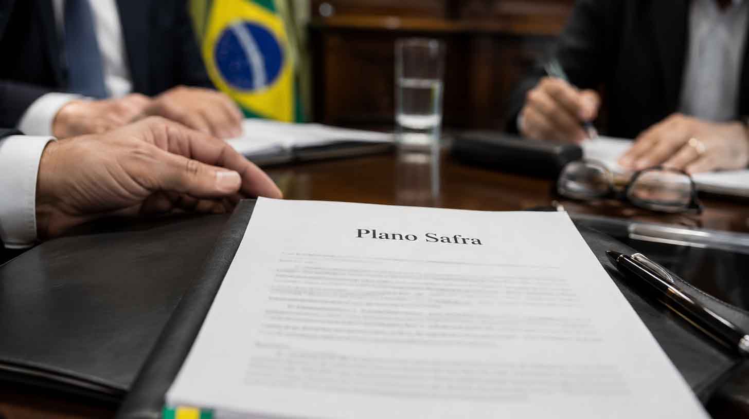 Homem mostrando contrato do plano safra