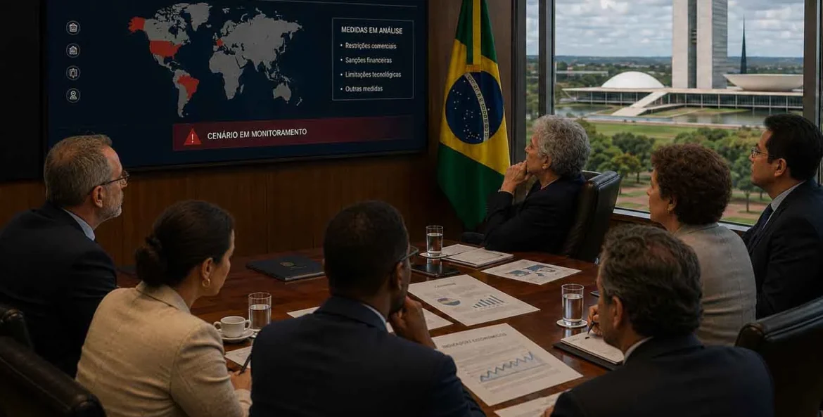 Equipe analisando sanções feita pelo Governo dos EUA