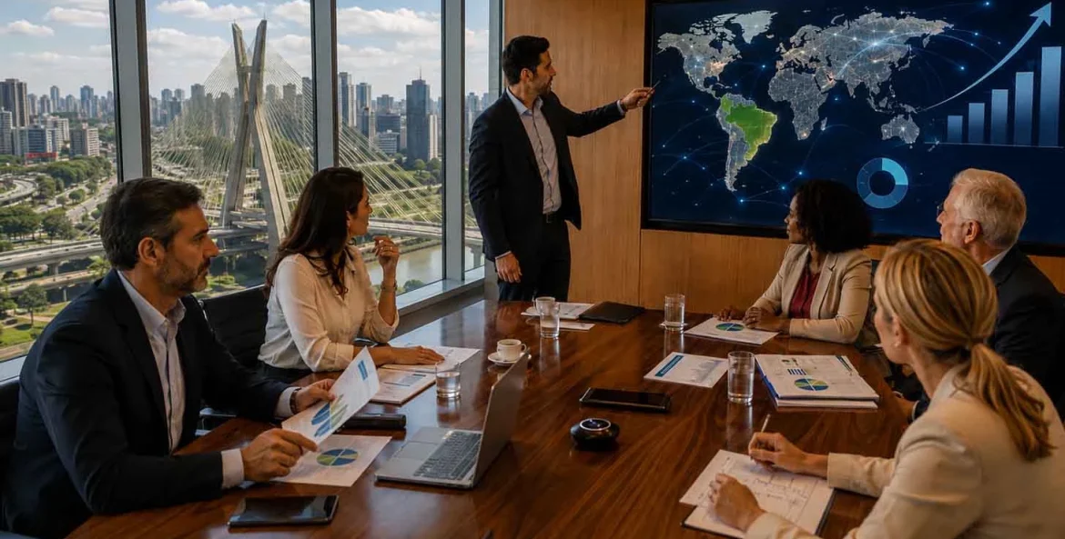 Reunião mostrando grafico com resultados excelentes das cooperativas Brasileiras