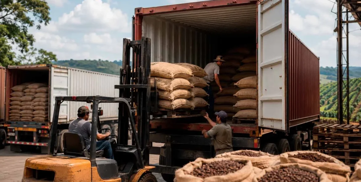 Homens descarregando café