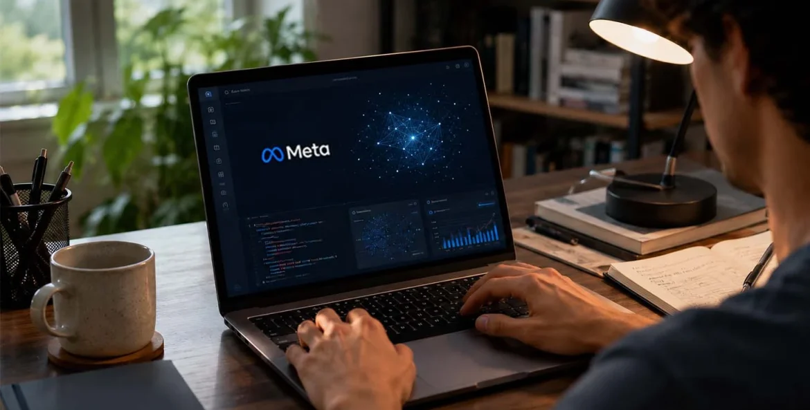 Homem usando a nova meta AI no notebook