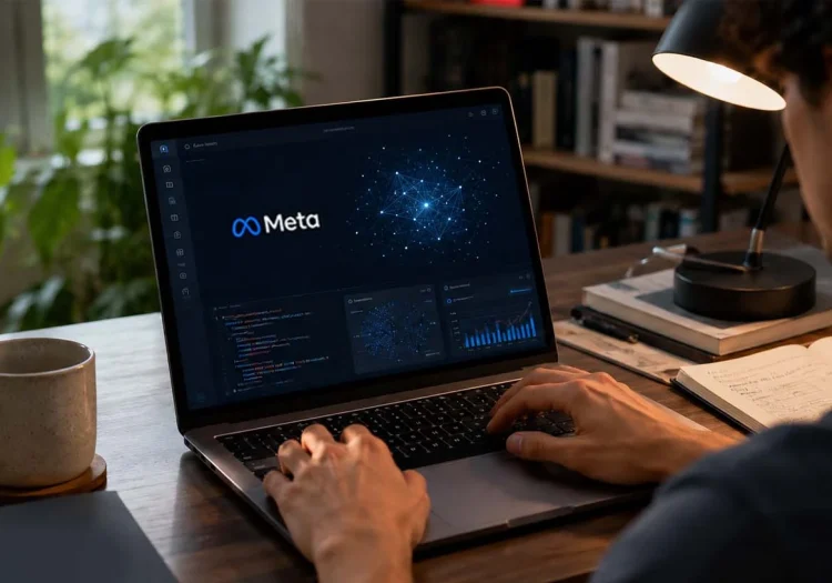 Homem usando a nova meta AI no notebook