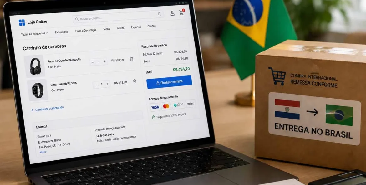 Notebook mostrando tela com produtos comprados