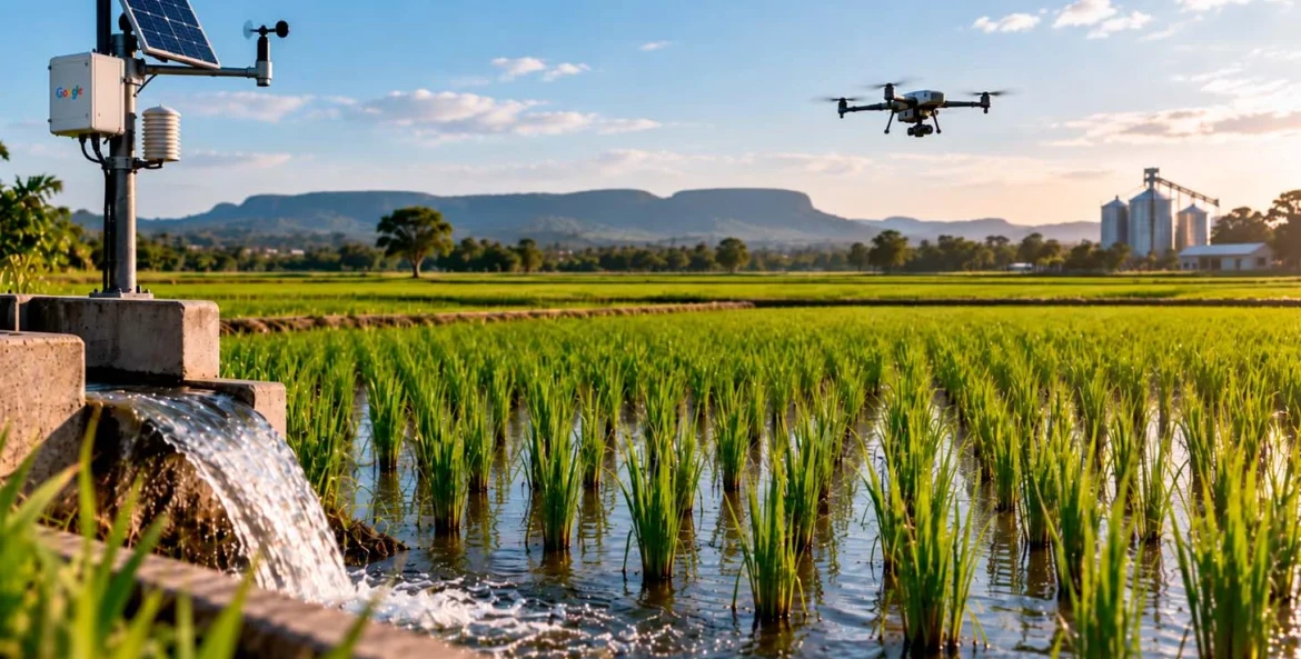 Plantação com drone passando por cima dela