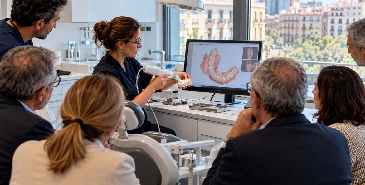 Dentista reunidos em consultório em Barcelona