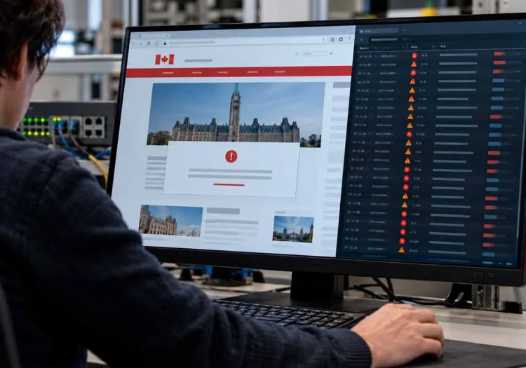 Homem acessando o site do governo do Canadá